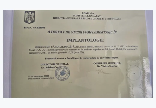 Atestat de studii complementare în implantologie
